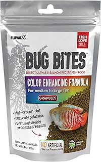 Bug Bites Color Enhancing Fish Food for Tropical Fish, Granules for Medium to Large Sized Fish, 4.4 oz.