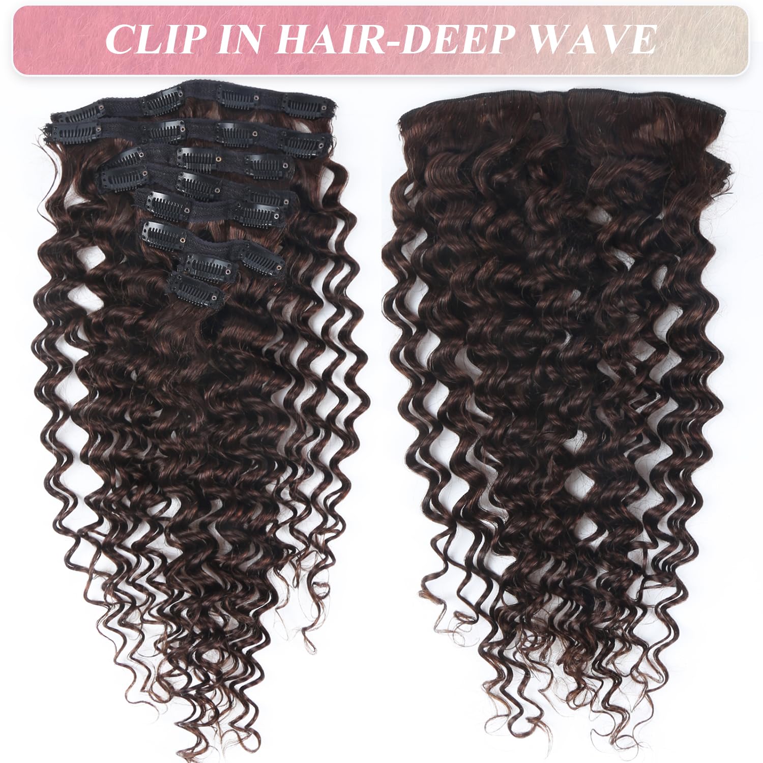 Dunkelbraune Clip in Haarverlängerungen Aus Echtem Menschenhaar, 18 Zoll 45CM 120g 8Stück #2 Braune Echthaarverlängerungen Weiche Tief Gewellte Lockige Clip in Extensions Aus Remy Echthaar Für Frauen