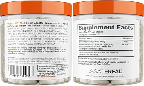 Miniatura 5 de Genius Diet Pills - El supresor inteligente del apetito que funciona rápido para una pérdida de peso segura, suplemento natural de 5 Htp y azafrán