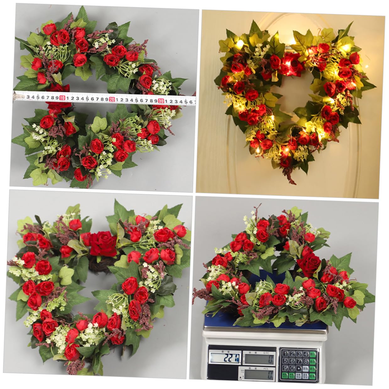 Herzförmiger Valentinskranz Künstlicher Rosenkranz Wandbehang Herzkranz Rote Rosen Dekoration für Valentinstag und Hochzeit