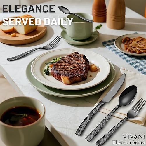 Miniatura 5 de VIVANI Theoson - Juego de cubiertos negros de 20 piezas, acero inoxidable, juego de cubiertos de alta resistencia, servicio para 4, acabado espejo,