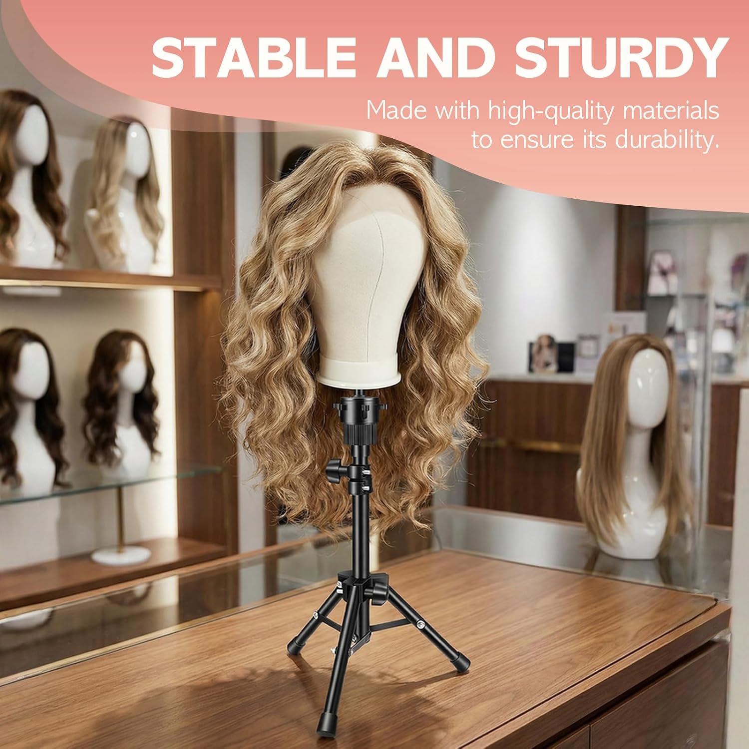 Wig Head Stand 23 Inch, Wig Stand with Head Wig Stand Tripod with Mannequin Head Stand, Wig Head Stand with Canvas Head for Wigs Making Display with Table Clamp, Wig Caps, Pins Set(Wig not included)