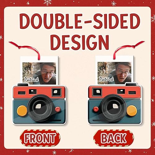 Miniatura 6 de Adorno acrílico en forma de cámara 2D, nombre personalizado y foto colgante de Navidad para fotógrafo, adorno de marco de fotos retro personalizado,