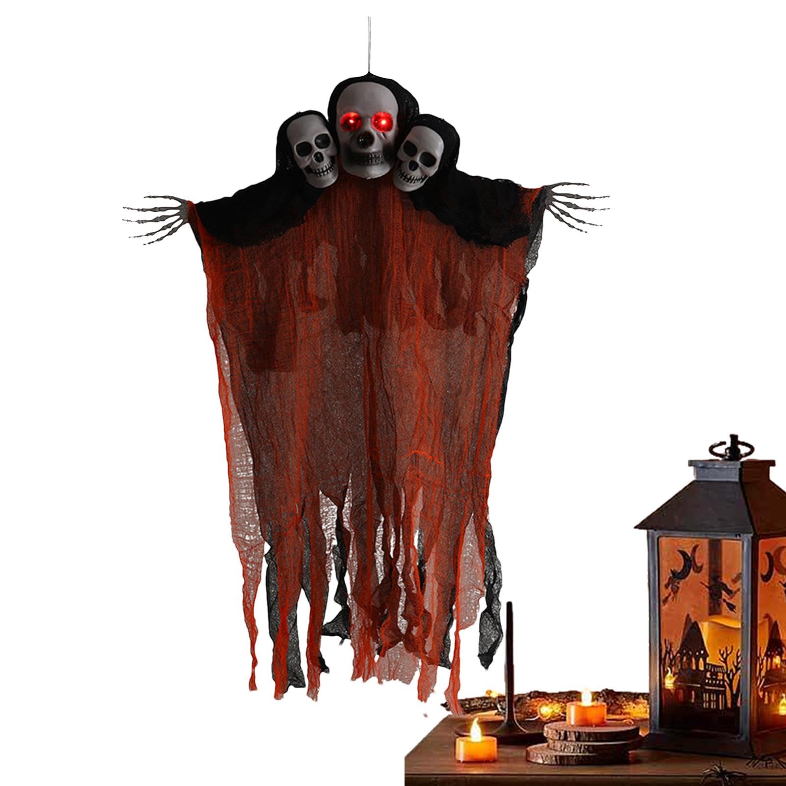 Lot De 3 Décorations Halloween Fantômes Squelettes Suspendus - 85x60cm - Pour Extérieur/intérieur, Maison Hantée - Plastique Et Polyester - 6