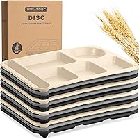 Vista 1 de Pinkunn 12 Pcs 14'' Large Divided Plates Unbreakable Wheat Straw Lunch Trays 6 Compartments Cafeteria Trays Microwave Dishwasher Safe Food Separator