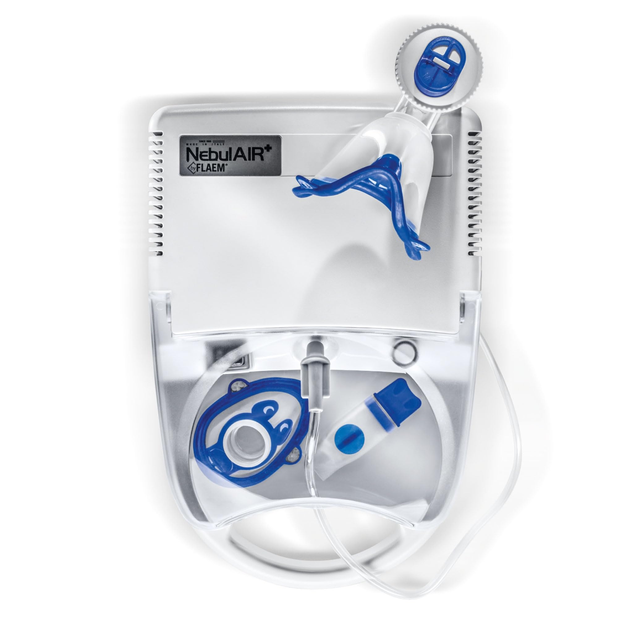FLAEM Nebulair+ Pneumatik-Kolben-Inhalator, Professionell, Leise, Zwei Inhalationsgeschwindigkeiten, mit RF7 Dual Speed Plus Vernebler für Aerosol-Intensivtherapie
