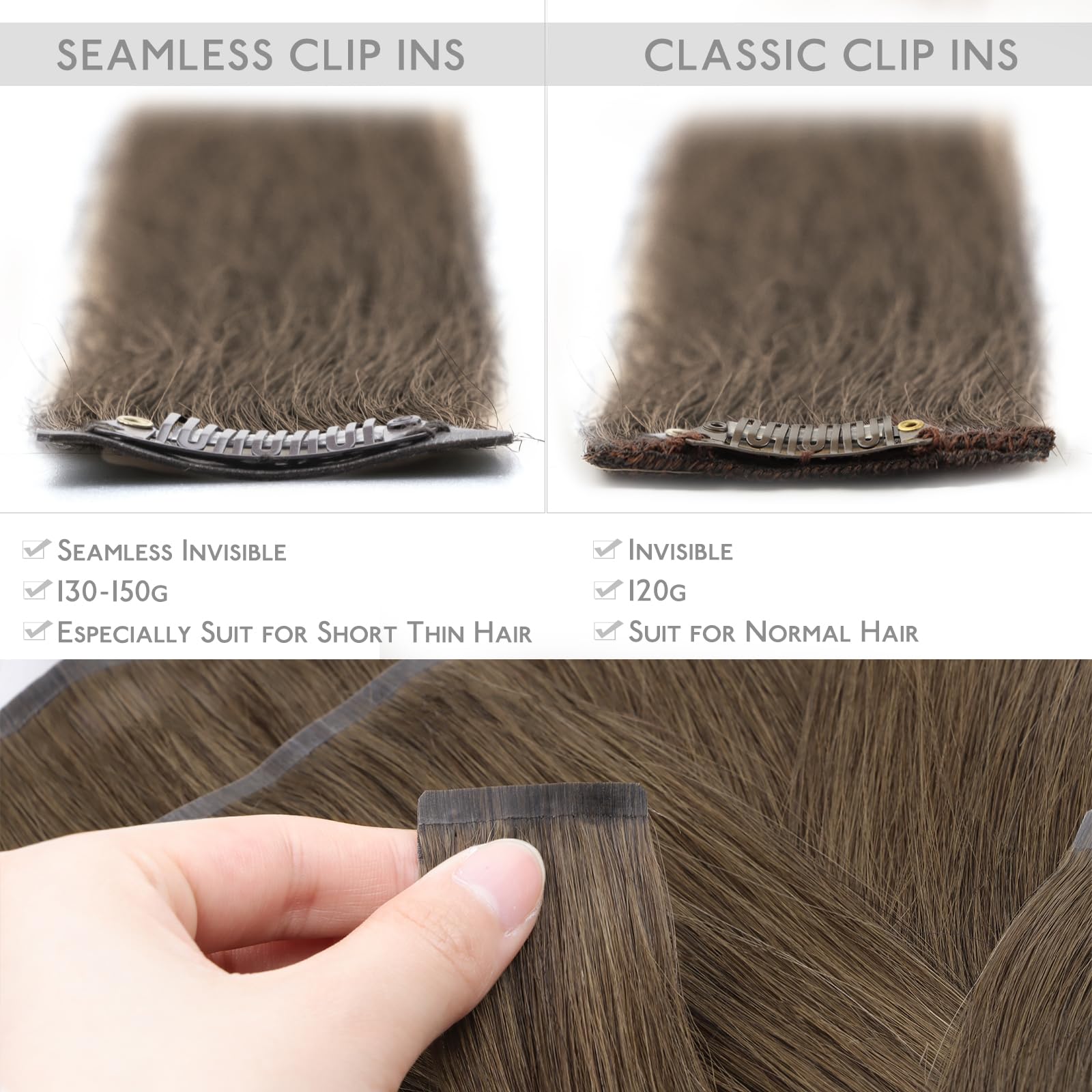 WENNALIFE Clip in Hair Extensions Human Hair 16 Inch 120g 7pcs Dark Brown Hair Extensions Clip in for Women Real Human Hair Double Weft Rallonge Cheveux Humain Extension Real Hair Extensions — view 265