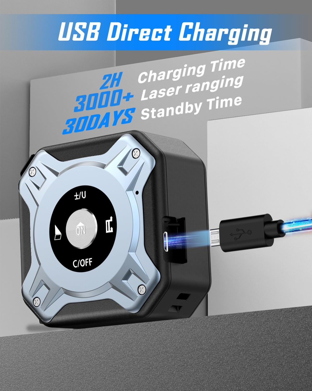 Cinta Metro Laser 2 en 1, Medidor Laser Distancia de 40m y Cinta Metrica de 5m, Metro Digital de Recargable USB-C, Pantalla HD LCD, 4 Modos de Medición, M/In/Ft, para Bricolaje y Decoración del Hogar