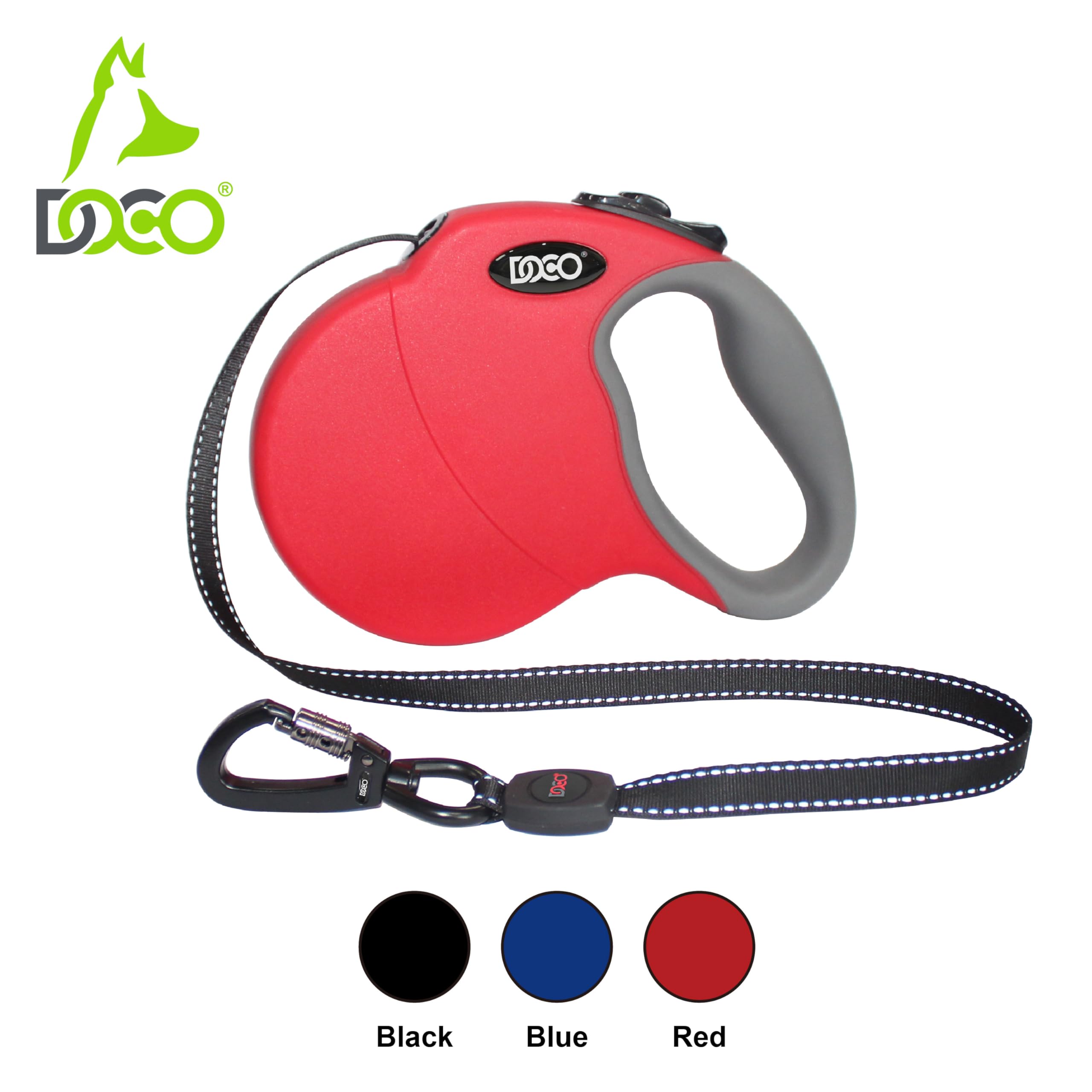 DOCO® Guinzaglio retrattile per cani All Day Adventure, nastro riflettente, antiscivolo, anti-groviglio, controllo sicuro, per cani fino a 50 kg (L, blu)