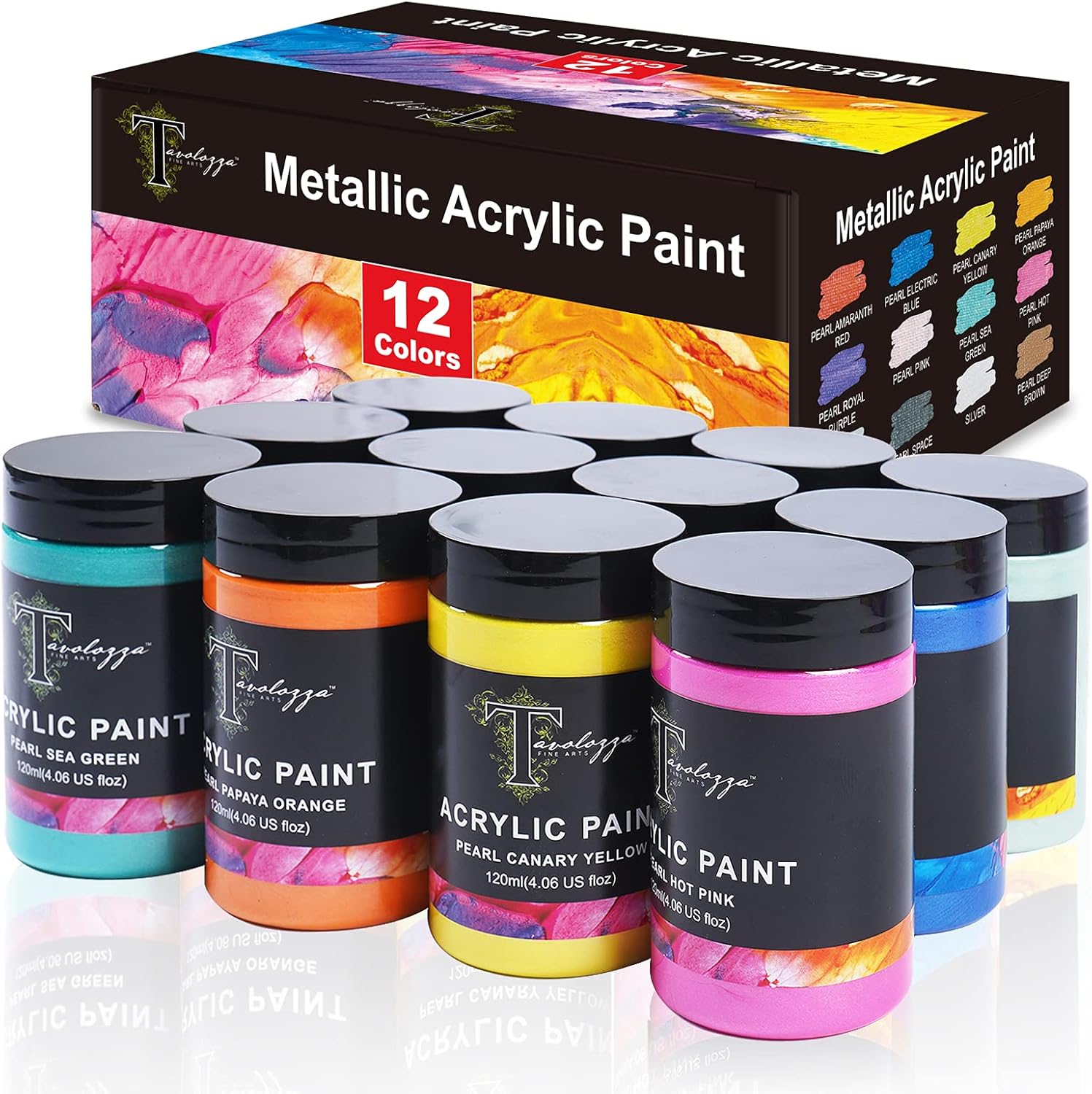 Buy Tavolozza Metallic Acrylic Paint,Set of 12 Metallic Box Paints(120