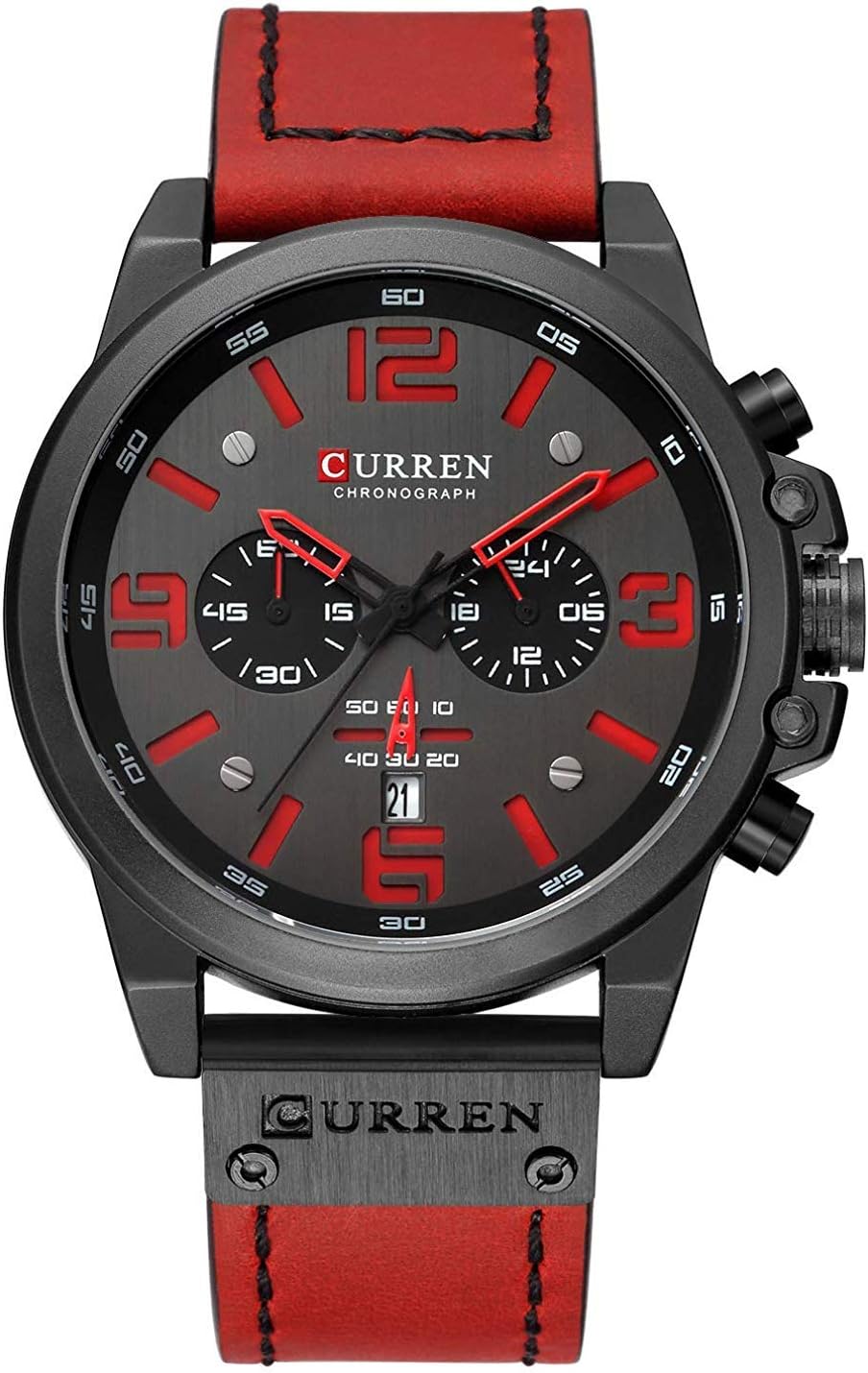Gosasa Men Sport Chronograph Quartz Watch Brown Leather Strap Date 30M Waterproof Military Male Wrist Watch