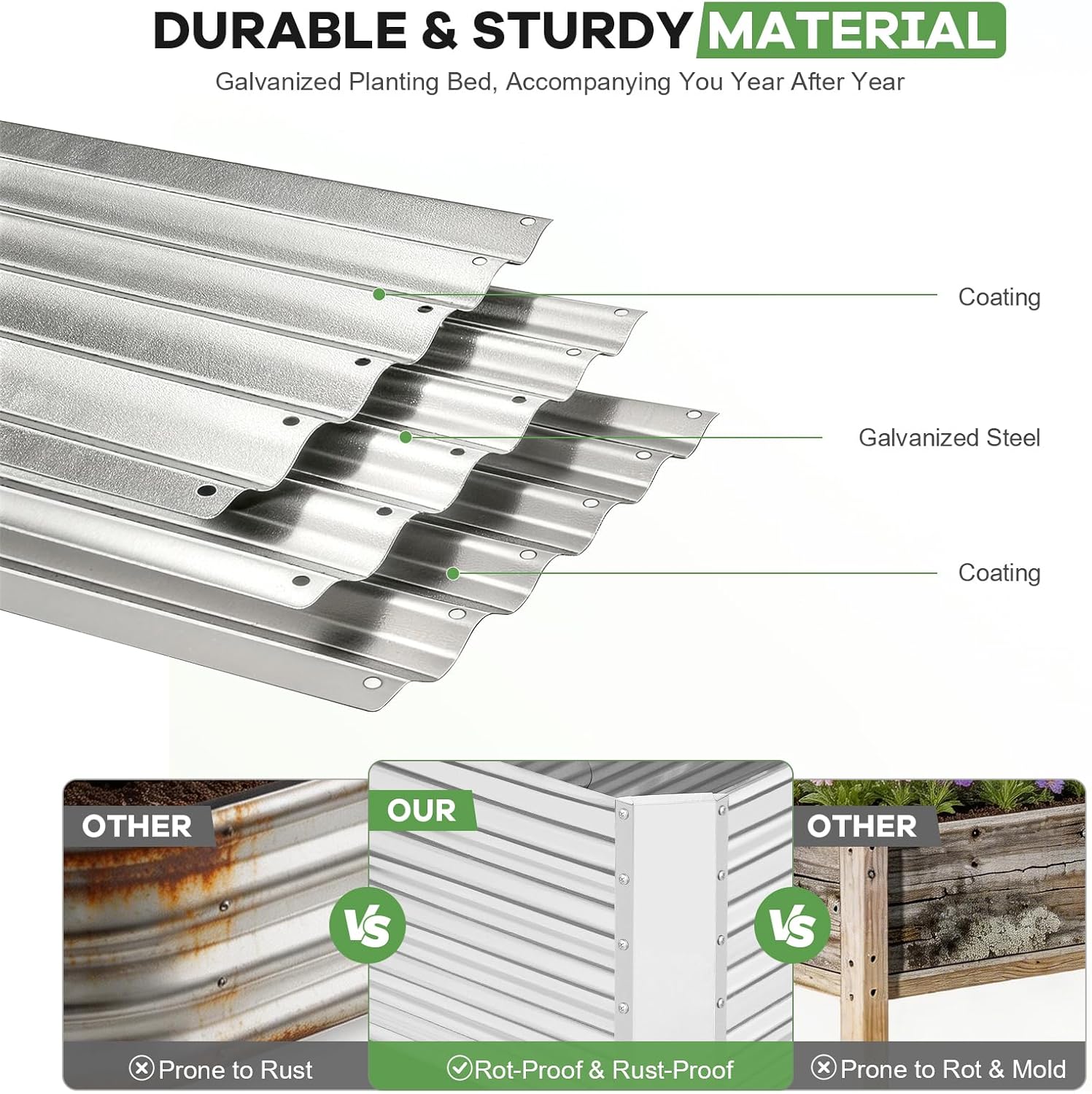 Galvanized Raised Garden Bed Kits, Metal Planter Box Outdoor, 8x4x1.4ft Rectangular Steel Planter Bed for Vegetables, Fruits, Flowers, Herbs(Silver)