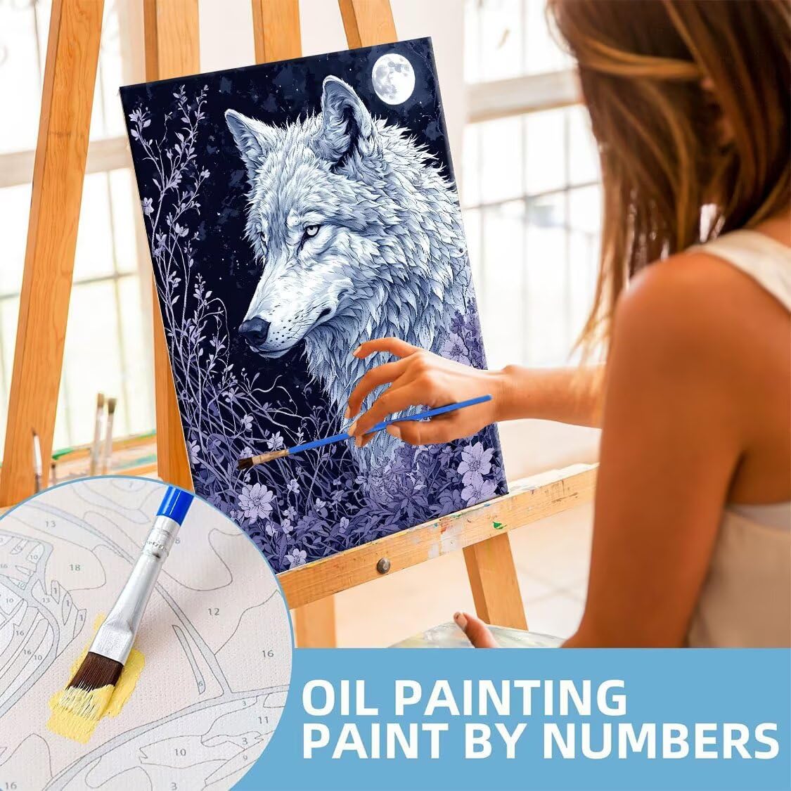 Malen nach Zahlen Kinder ab 7 8 9 10 Jahre, Mond Wolf Malen nach Zahlen Erwachsene Jugendliche Malen-Nach-Zahlen Kinder Teenager Kreatives für Mädchen Geschenkideen Malen nach Zahlen 100x130 cm z-976
