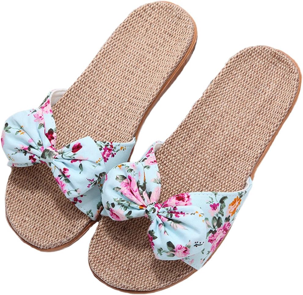 Womens Cozy Indoor Cotton Flax Home Slippers Non-Slip Casual Sandals