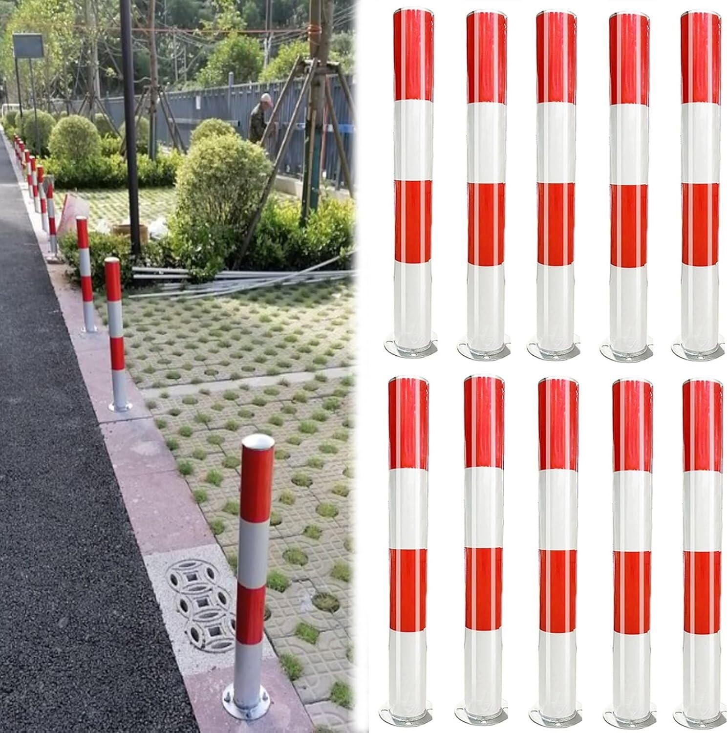 Aioneer Traffic Delineator Post Channelizer Cone 10 Packs Security Posts For Driveway, Metal Traffic Safety Bollard - Perfect For Construction Cones Street Stanchions Parking Bar-75cm/29.5