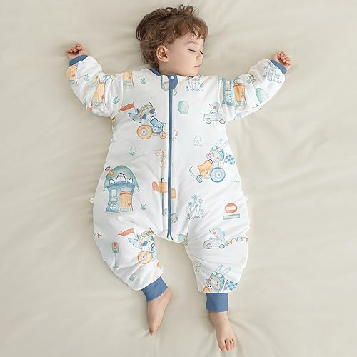 Miniatura 2 de Saco de dormir para niños pequeños con pies, 100% algodón, saco de dormir para bebé, 2.5TOG con mangas, manta para pijama