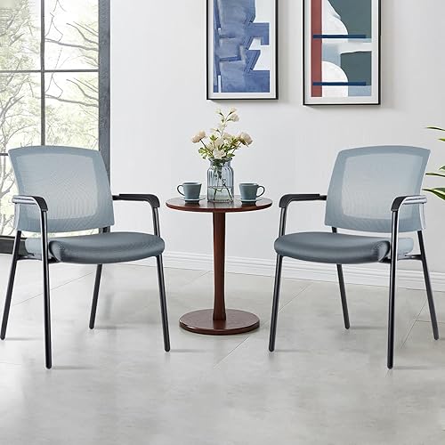 Miniatura 9 de CLATINA Silla de recepción de oficina, respaldo de malla apilable con soporte lumbar ergonómico y cojín de asiento grueso para sala de conferencias