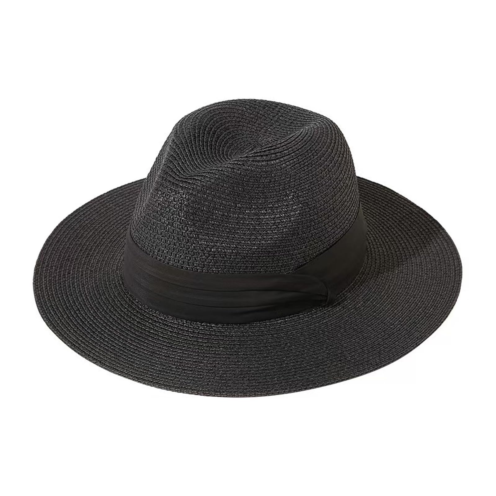 Elnwnnkc Straw Hat Sun Protective Hat Wide Brims with Ribbon Band Beach Vacation Adult Photography Headpiece Panama with Ribbon Band