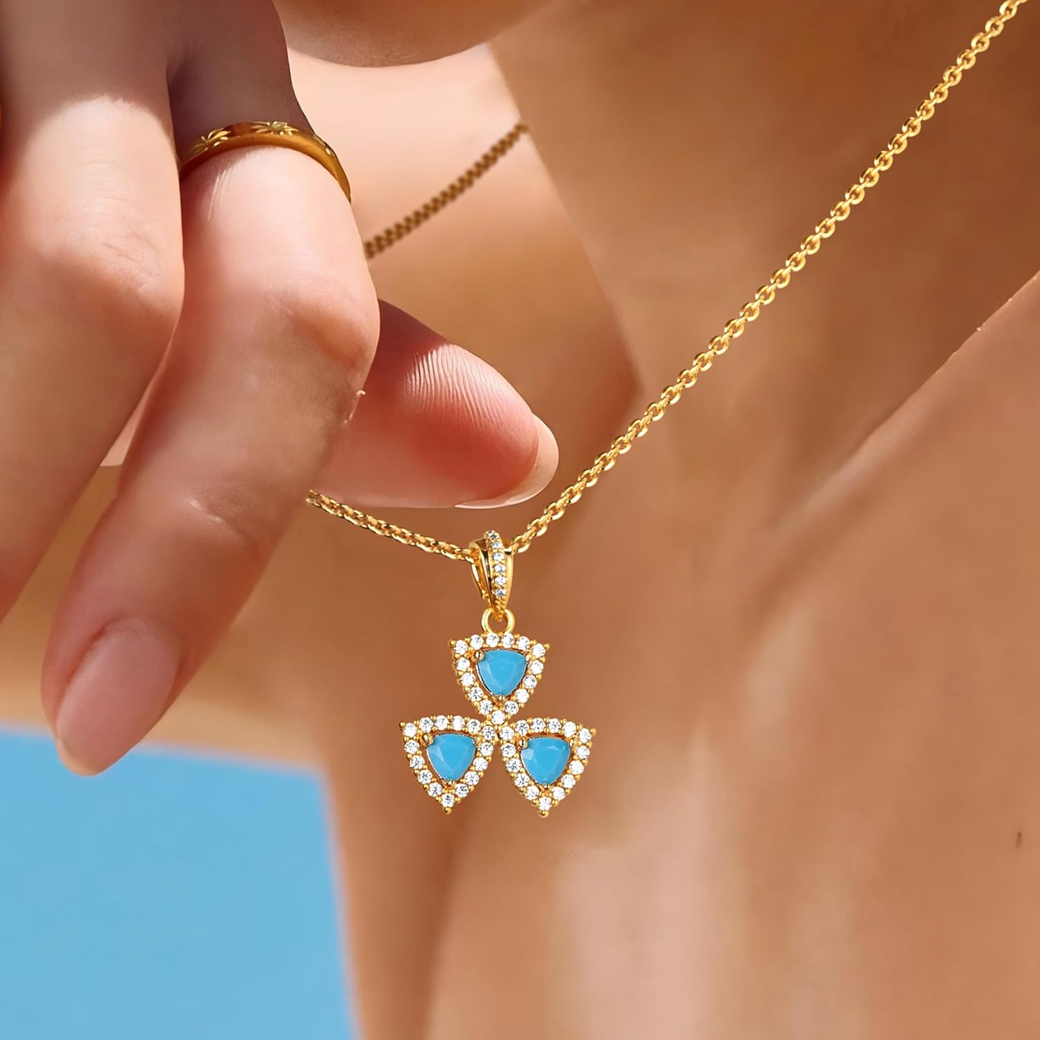 Fettero Gold Necklace for Women, Dainty 14K Gold Plated Turquoise Necklace Jewelry Charm Moon Circle Heart Beadeds Pendant Necklaces for Women Gift - Image 2