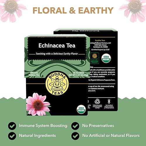 Miniatura 3 de Buddha Teas - Té orgánico de equinácea - Té de hierbas - Impulso inmunológico - Con antioxidantes y minerales - Ingredientes limpios - Sin cafeína -