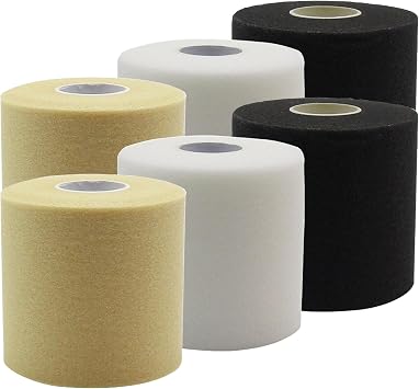 Upgraded 6 Pack Pre Wrap Athletic, Multi Color Prewrap Athletic Tape for Hair Soccer, Soccer Sports Pre Wrap Tape, Pre-Wrap Foam Underwrap Tape Color X2 White X2 Black X2