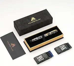 Luxury Fountain Pen Set – Metal Calligraphy Pen with Gift Box, 2 Ink Cartridge Sets (Black & Blue), Flex Nib