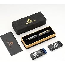 Luxury Fountain Pen Set 46g Metal Calligraphy Pen with Gift Box, 2 Ink Cartridge Sets Black & Blue, Flex Nib Writing Pen for Beginners & Professionals Grey