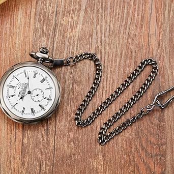 Pocket Watch Antique Silver London Pocket Watch Hand Wind Skeleton Men Women Mechanical Pocket Watch with Pendant Chain Necklace