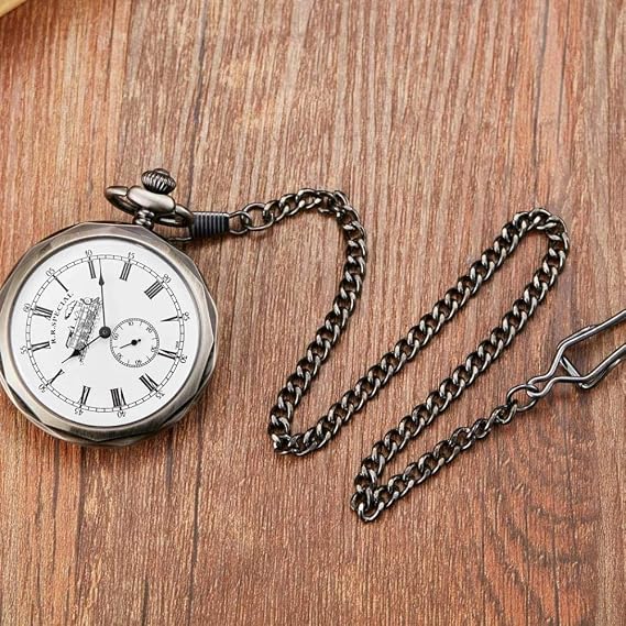 Pocket Watch Antique Silver London Pocket Watch Hand Wind Skeleton Men Women Mechanical Pocket Watch with Pendant Chain Necklace
