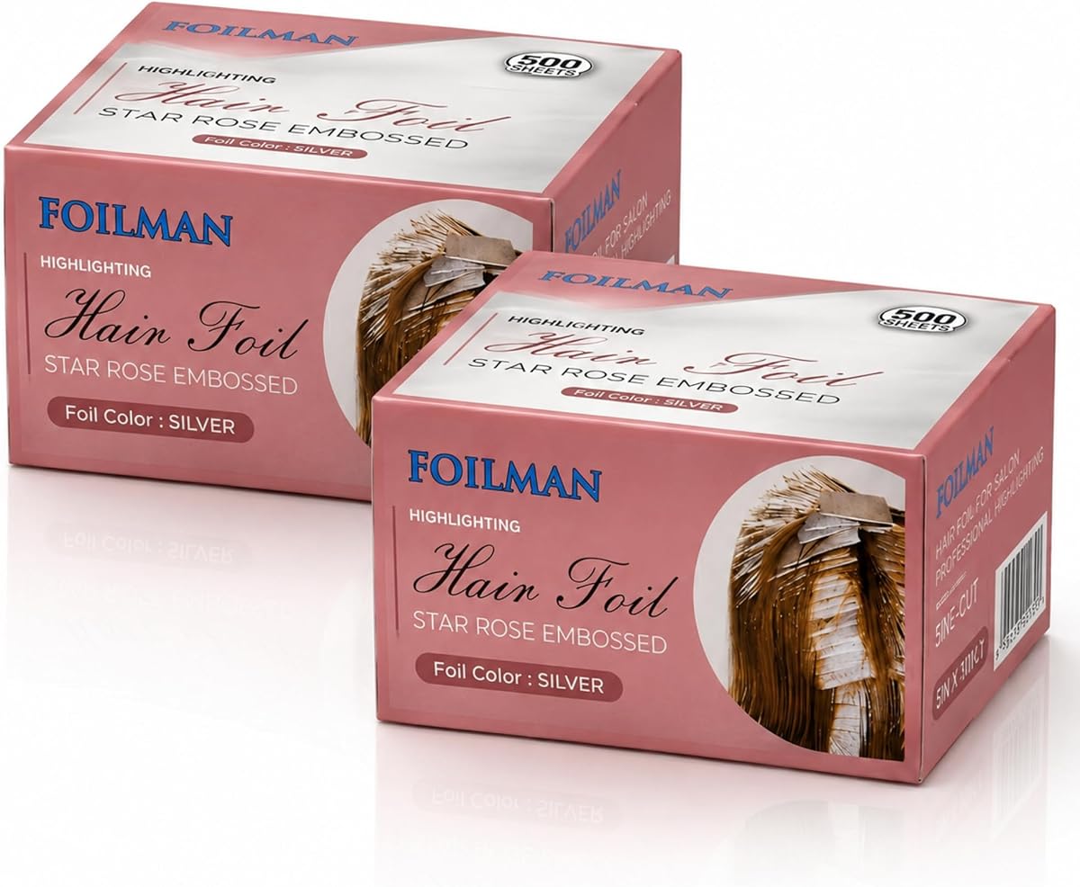 Pre-Cut Silver Pop-Up Hair Foil, Star Rose Embossed Foils for Highlighting, Aluminum Hair Foil Sheets - 5 x 11 Inch- 2 Pack (1000 Sheets)