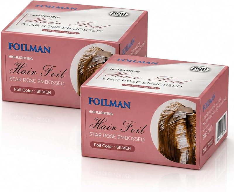 Pre-Cut Silver Pop-Up Hair Foil, Star Rose Embossed Foils for Highlighting, Aluminum Hair Foil Sheets - 5 x 11 Inch- 2 Pack (1000 Sheets)