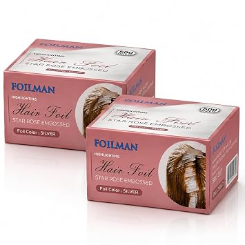 Foilman Pre-Cut Silver Pop-Up Hair Foil, Star Rose Embossed Foils for Highlighting, Aluminum Hair Foil Sheets - 5 x 11 Inch- 2 Pack 1000 Sheets