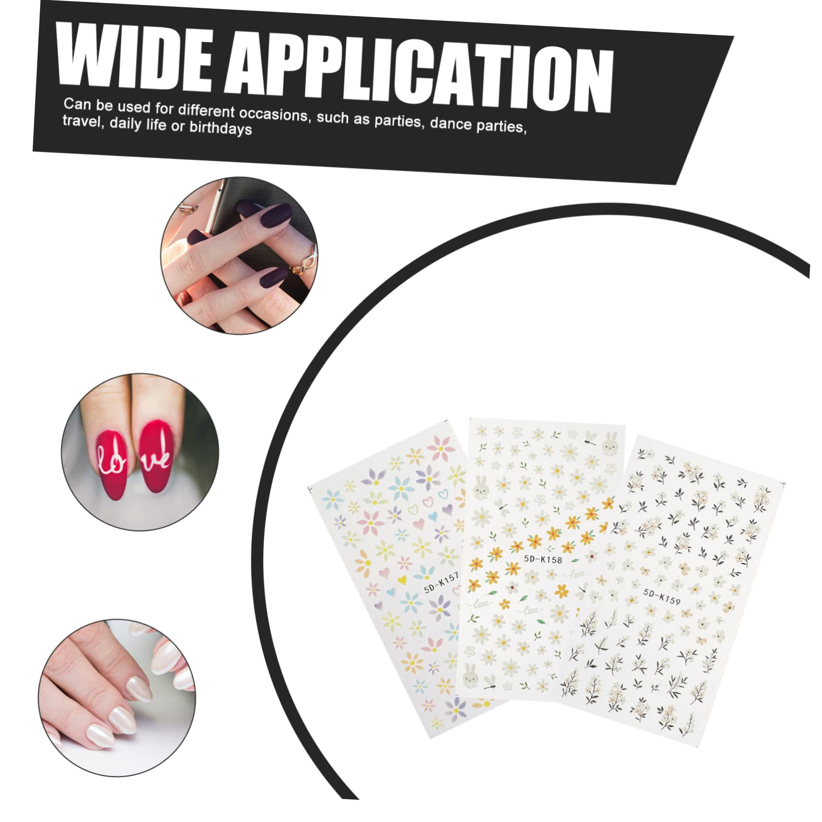 VALICLUD 4 Set Adesivi Per Chiodi in Rilievo 5d Unghia Con Se Stesso Manicure Etichetta Applique Decorazione Unghie Decalcomanie Per Adesivi Per Unghie Adesivo 3 Pezzi*4