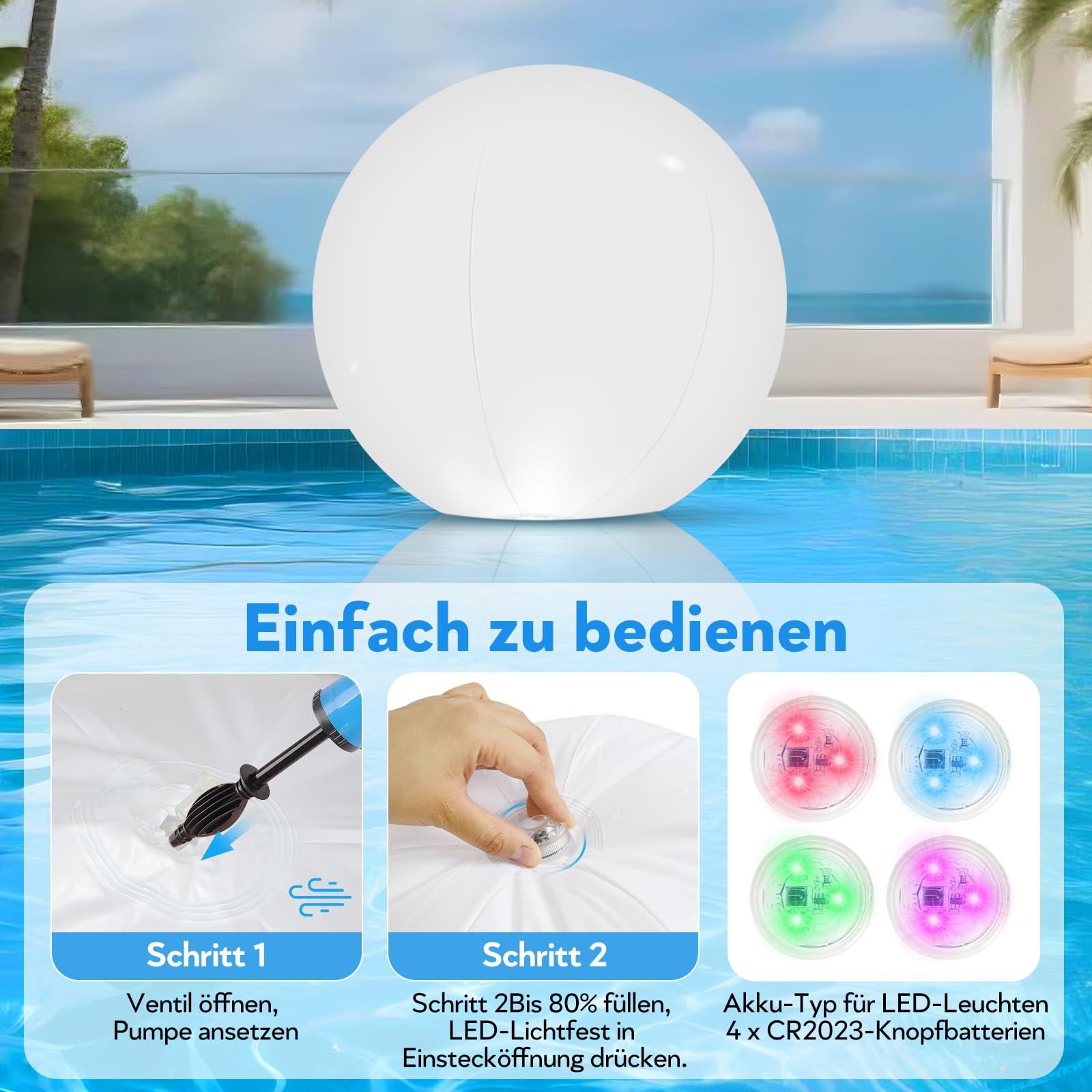 Poolbeleuchtung 4 Stück, Aufblasbare Teichbeleuchtung 40cm mit Fernbedienung, 16 RGB Farbwechsel LED Schwimmende Poolbeleuchtung, IP67 Wasserdicht Pool Lichter für Garten Pool Teich Party Deko