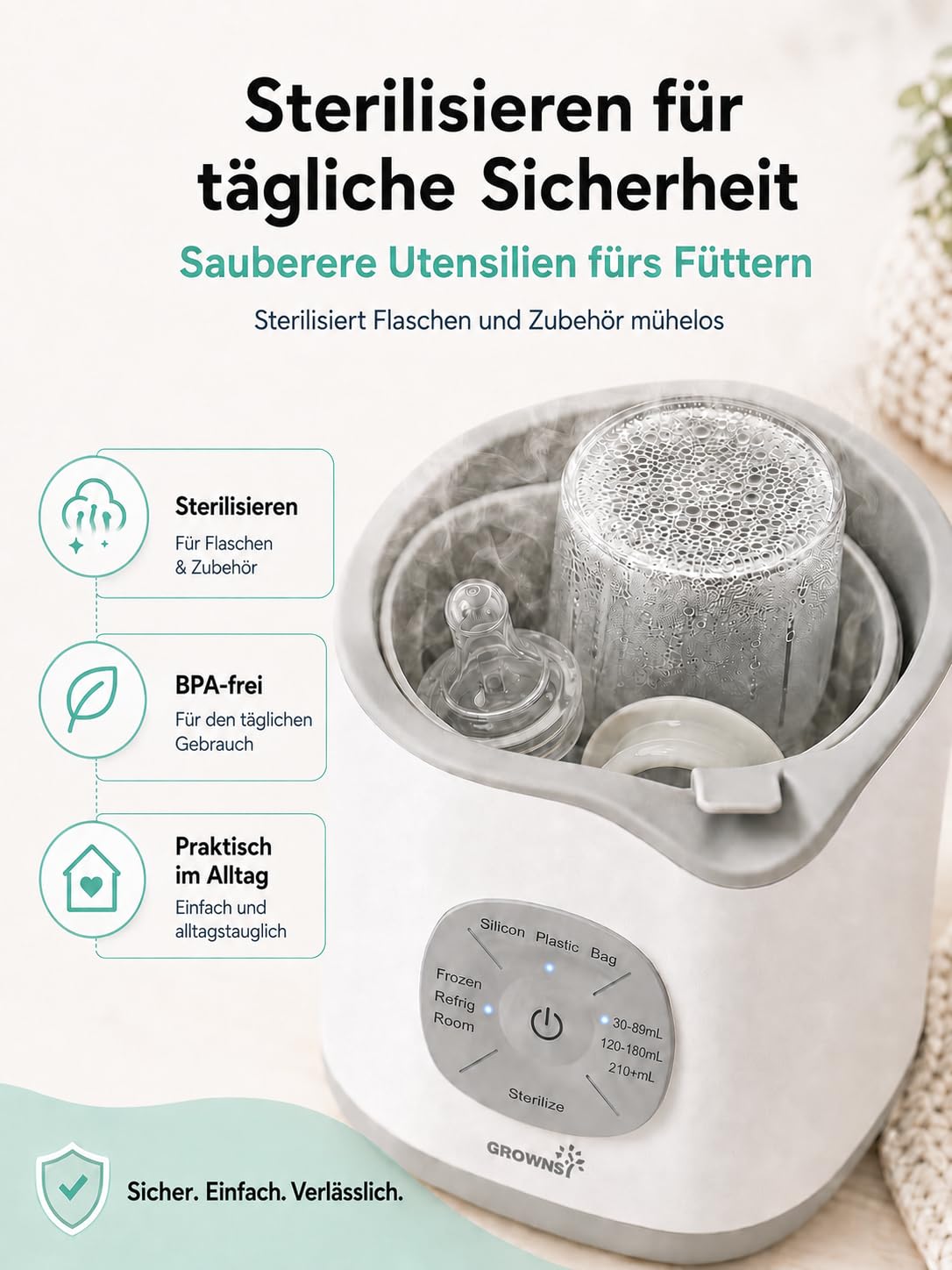 GROWNSY Intelligenter Baby Babykostwärmer, Flaschenwärmer mit Temperaturkontrolle, schneller Milchwärmer, sanftes Auftauen, Babynahrung erwärmen und Sterilisieren Babyflaschenwärmer