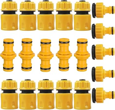 20Pcs Garden Hose Joiner, Hose Fitting Repair Set, Including 10 End Quick Connectors,5 Double Male Connectors,5 3/4 inch and 1/2 inch 2in1 Plastic Outdoor Graden Tap