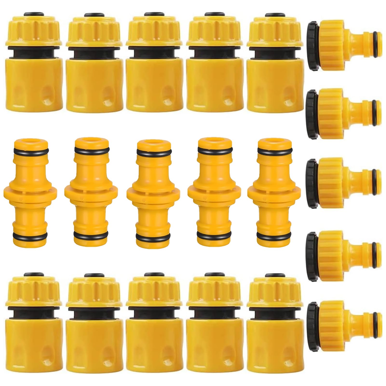 20Pcs Garden Hose Joiner, Hose Fitting Repair Set, Including 10 End Quick Connectors,5 Double Male Connectors,5 3/4 inch and 1/2 inch 2in1 Plastic Outdoor Graden Tap
