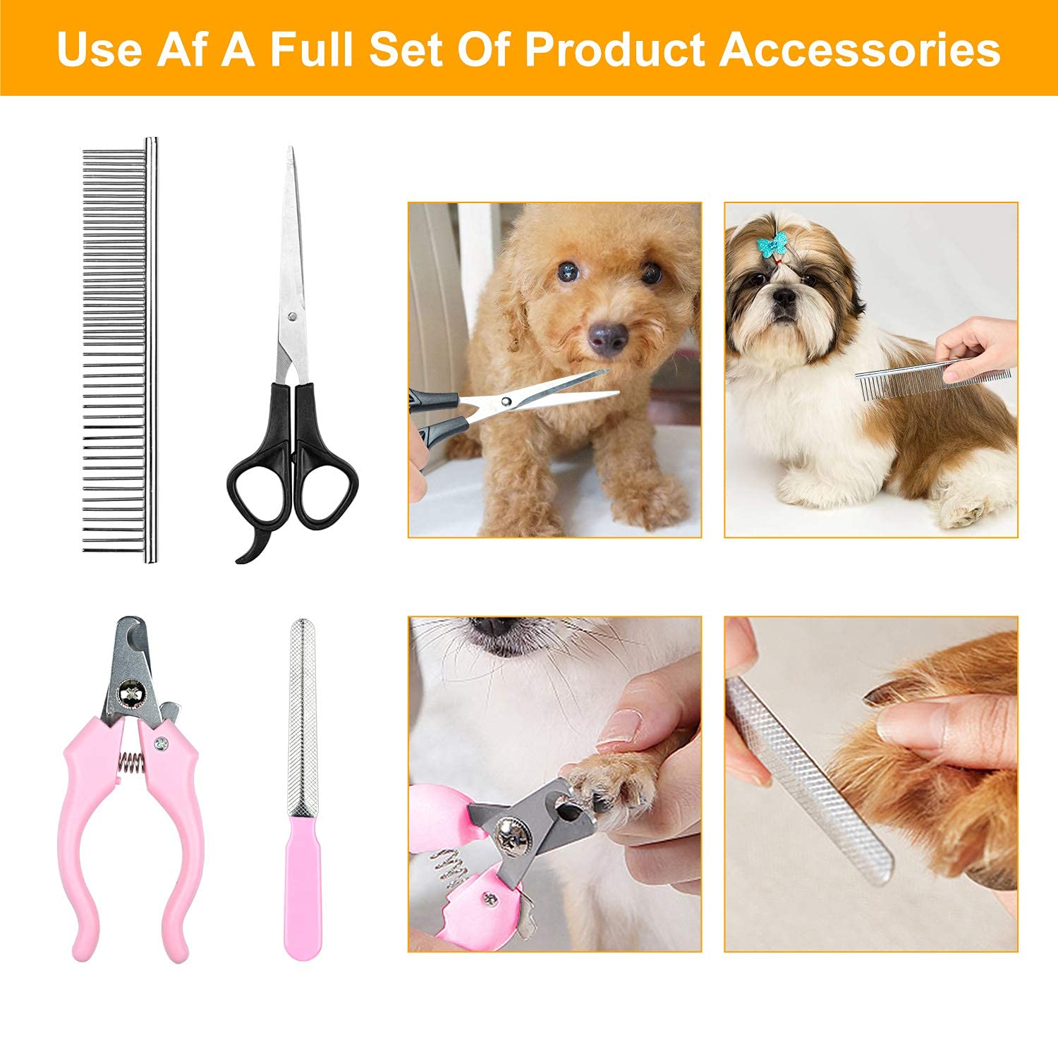 Podazz Tondeuse de toilettage électrique pour Chien, Kit de toilettage sans Fil pour Animaux de Compagnie Kit de Tondeuse à Cheveux pour Chiens, Chats, Animaux de Compagnie (Or)