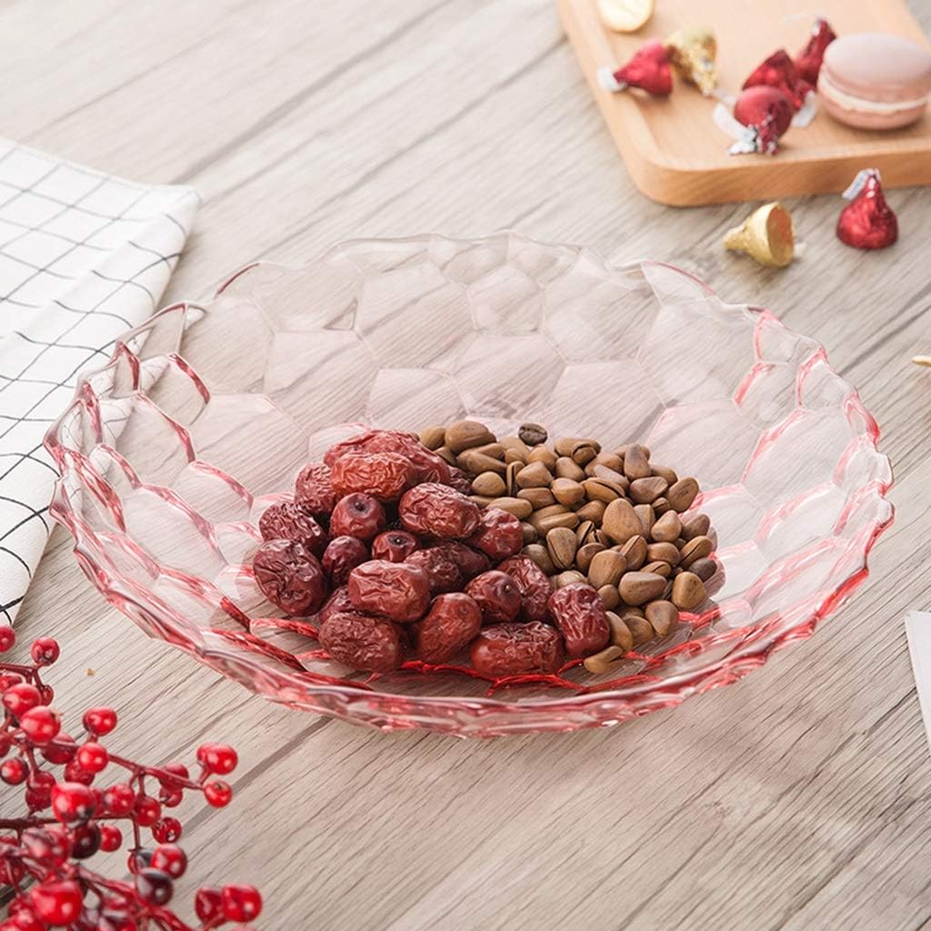 Fruit Bowl,Fruit Plate Fruit Basket, Large Capacity Crystal Glass Fruit Plate, Creative Decorative Household Candy Tray Snacks Dried Fruit Box-Pink