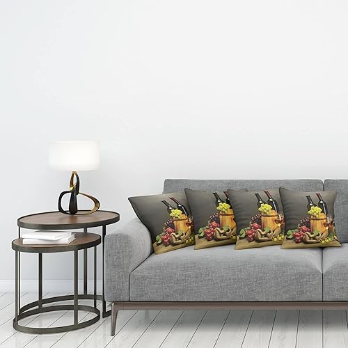 Miniatura 3 de Ambesonne Winery - Juego de 4 fundas de cojín, botellas de barril y copas de vino y uvas maduras sobre mesa de madera, impresión digital moderna de