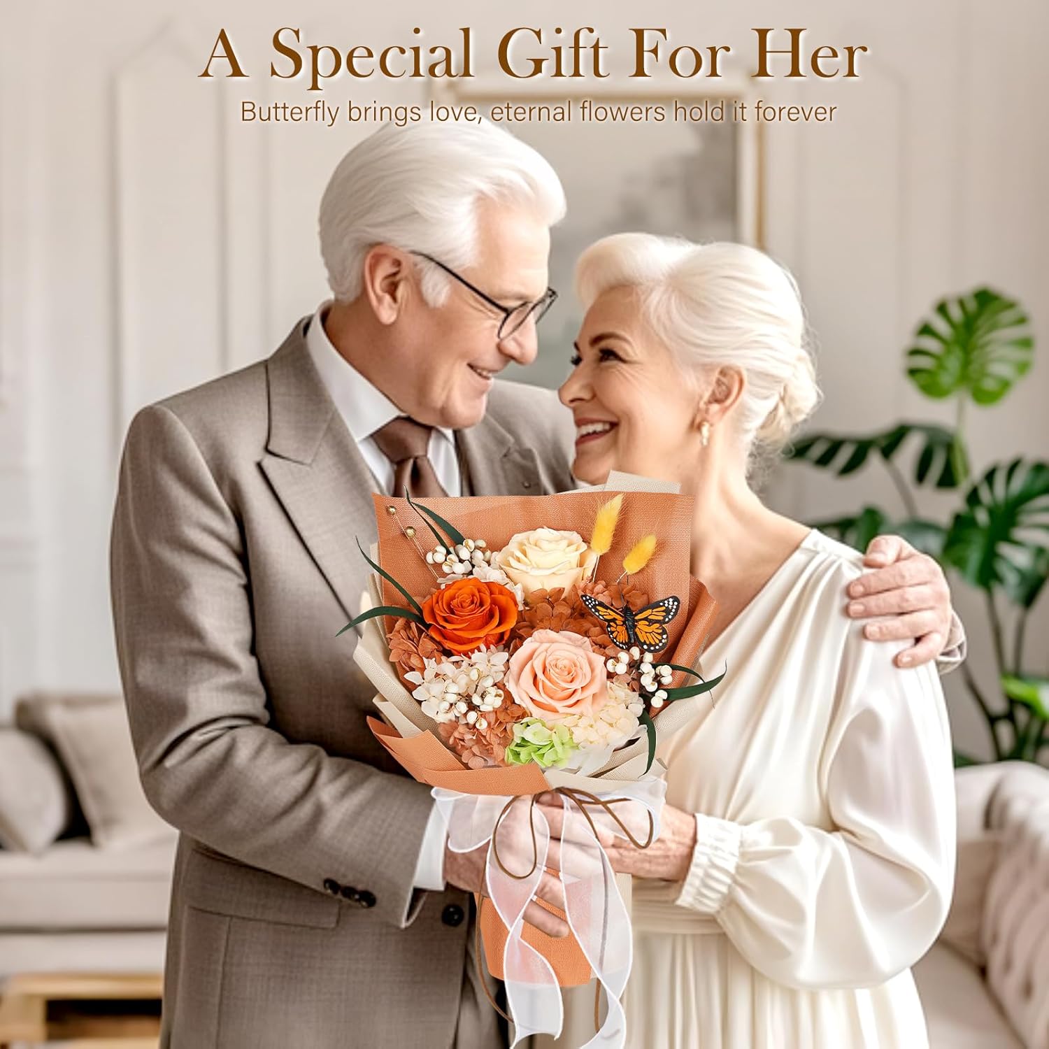 Preserved Flowers Bouquet with Butterfly - 3 Roses & Flowers for Delivery, Long-Lasting Real Roses Forever, Anniversary Birthday Valentine Gifts for Women Mom Grandma Her Wife Girlfriend - Image 6