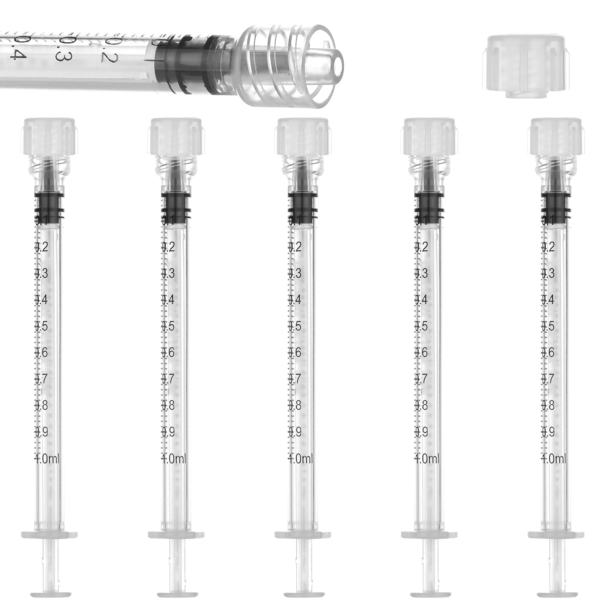 Photo 1 of 20 Pack 1ml/cc Luer Lock Syringe with Caps, Plastic Syringe without Needle for Liquid, Sterile Individually Wrapped