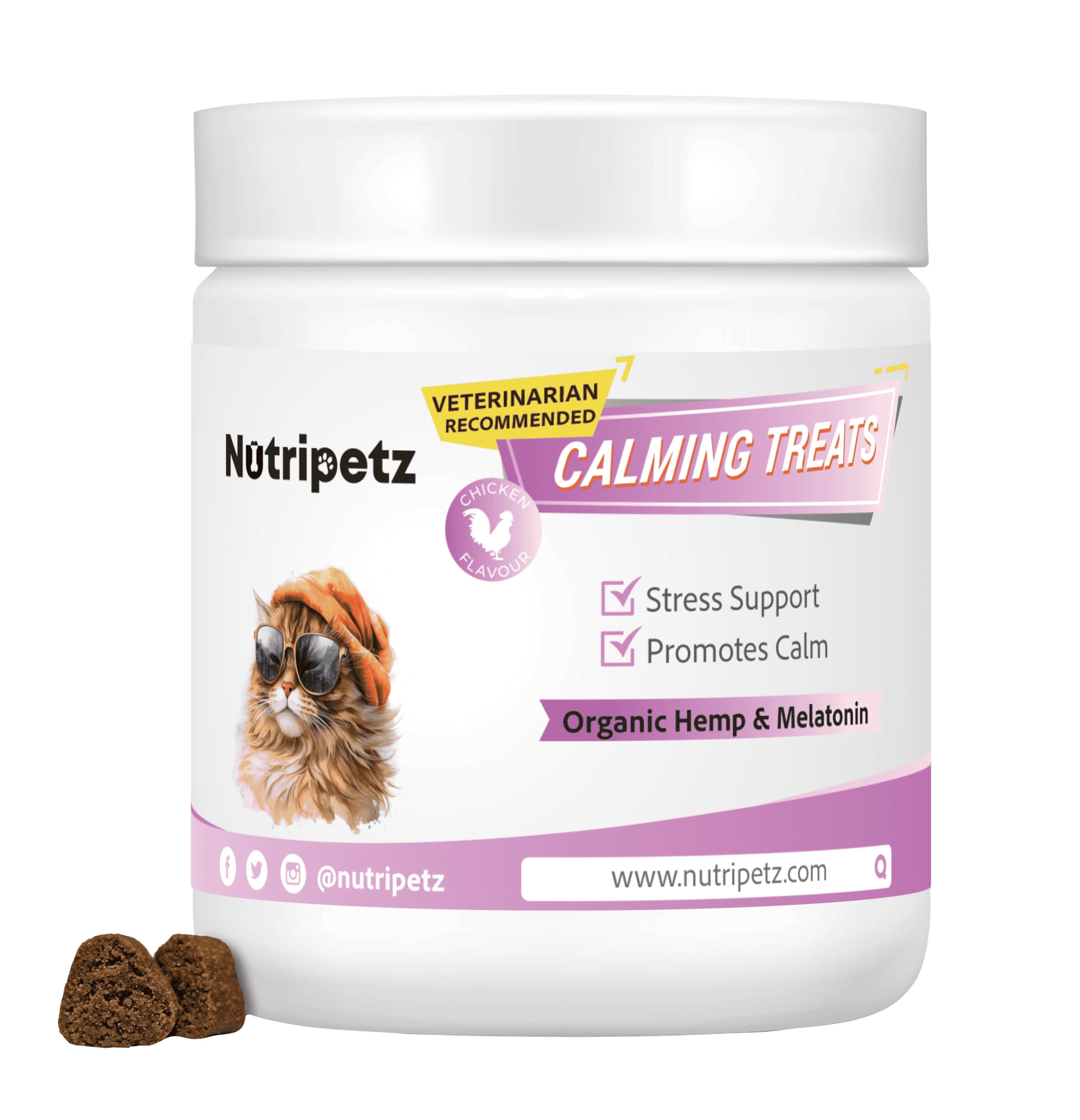 Cat Calming Treats – 140 Chews | Anxiety & Stress Relief | Anti-Aggression Support | Cat Relaxer for Anxiety | Melatonin for Cats | Calming Care Chewable