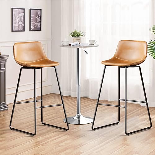 Miniatura 150 de HeuGah Juego de 4 taburetes de bar de piel sintética, sillas de bar de 26 pulgadas con respaldo, taburete de mostrador moderno para isla de cocina
