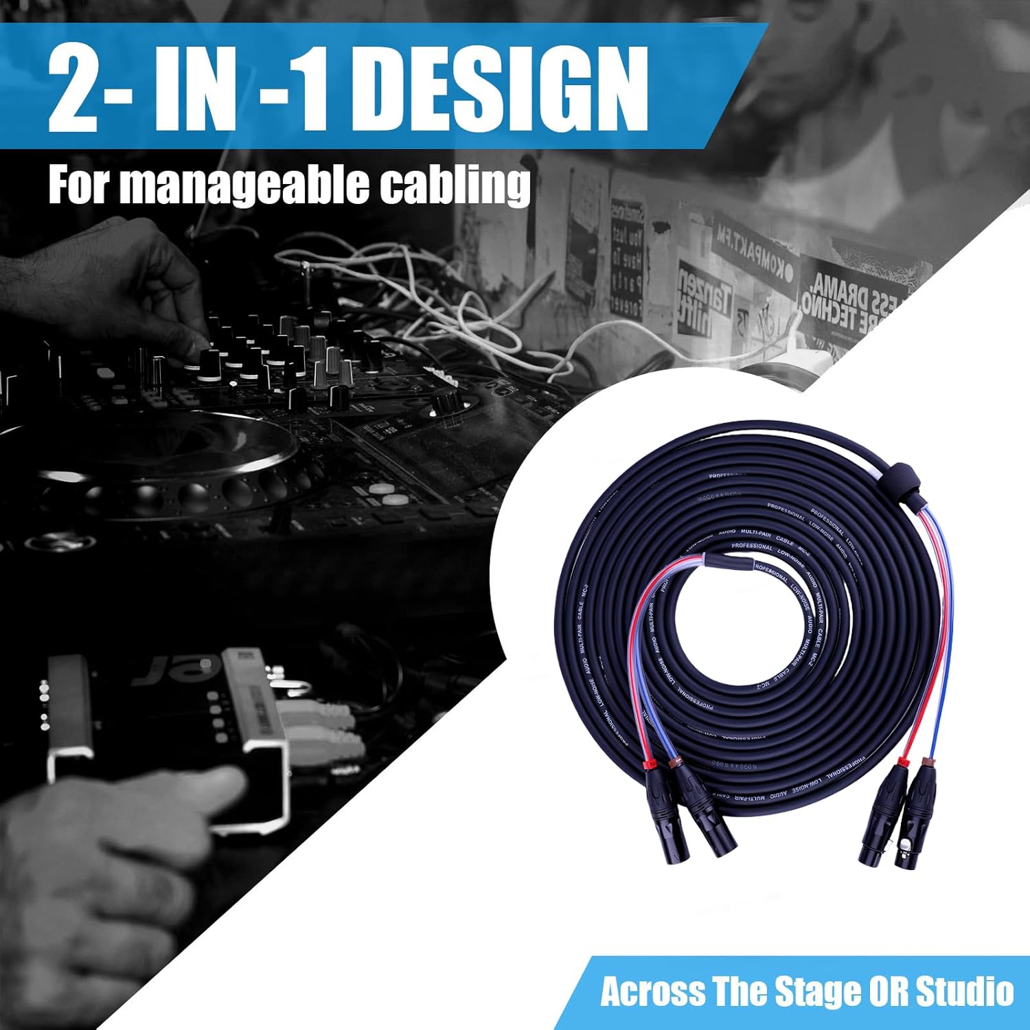 Toronce 4 Channel Professional Multi-Media Snake Cable 4 Pairs Male to Female 3 Pin XLR Balanced Audio Extension Cable (2-Channel_25Ft)
