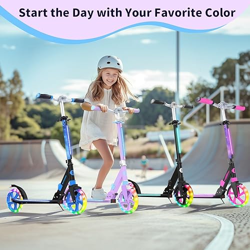 Miniatura 8 de BELEEV V8 Scooters para niños a partir de 6 años con cubierta iluminada, scooter plegable de 2 ruedas para adultos y adolescentes, 4 de altura