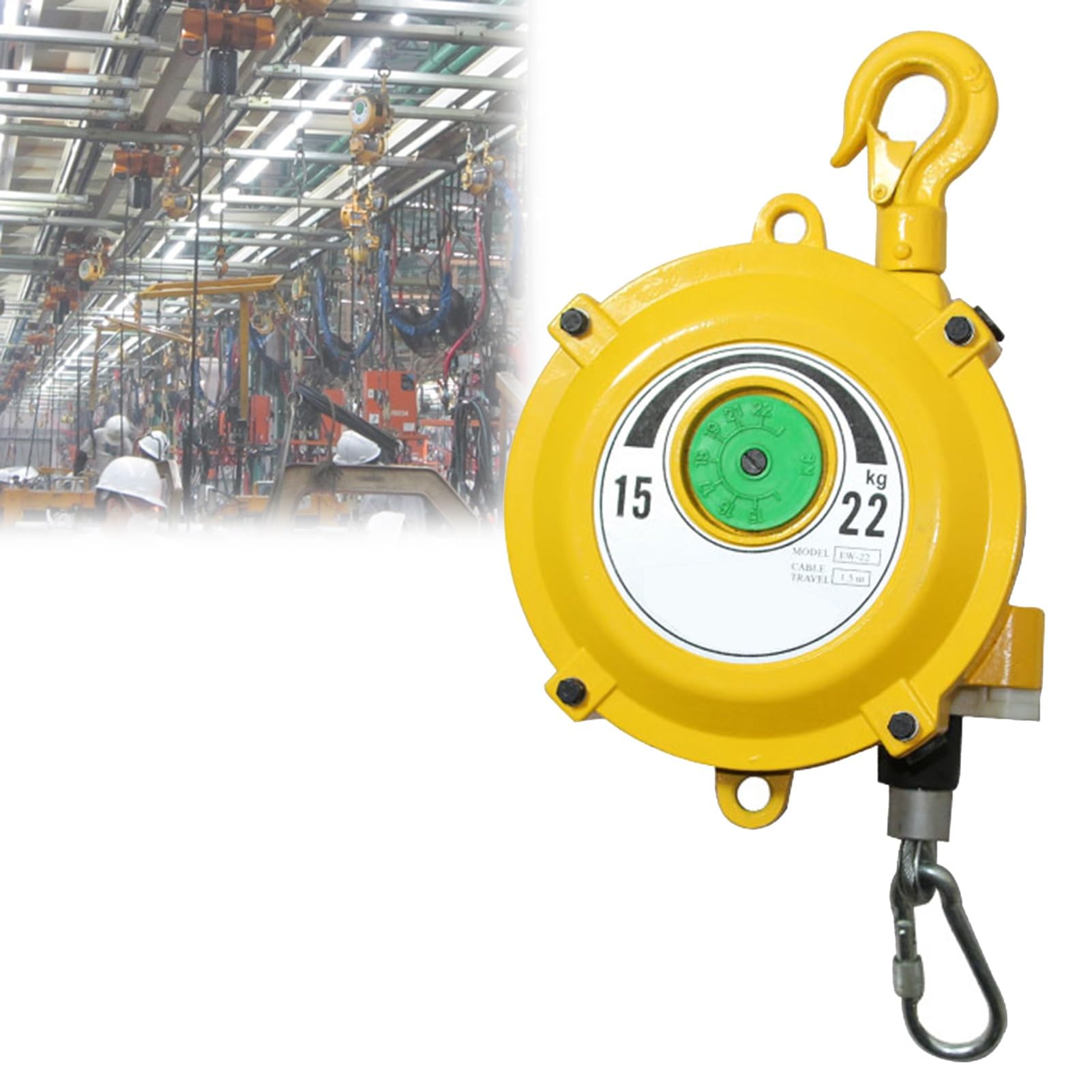 1pc Retractable Spring Balancer with 1.5m Wire Rope and Hook - for Workshop, Assembly Line, and Automotive Equipment(15-22kg)