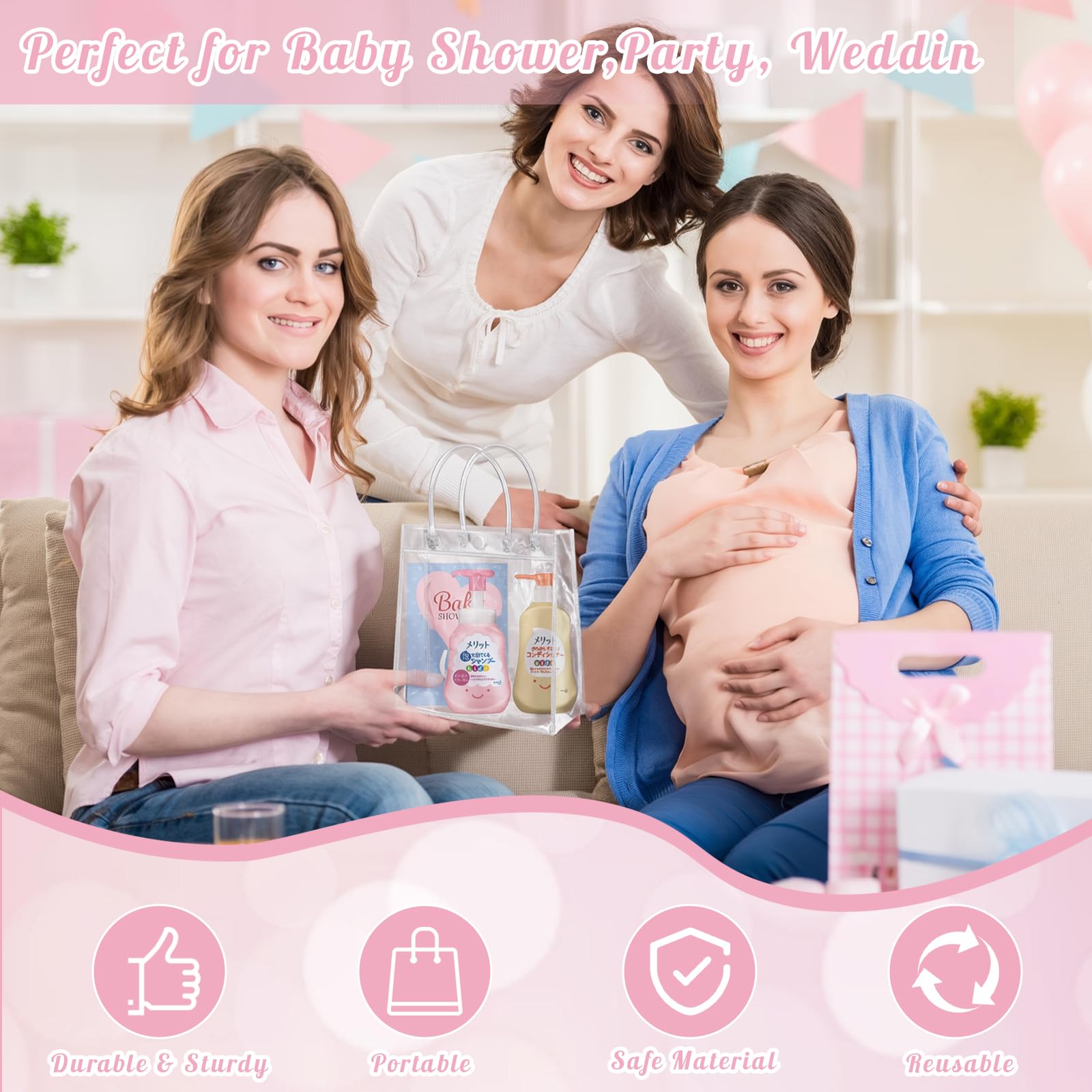 Okxiri 15 PCS Clear PVC Gift Bags with Handles,Small Reusable Plastic Party Favor Bags, Transparent Goodie Bags for Wedding,Baby Shower, Birthday (6.1" x 6.1" x 2.7")