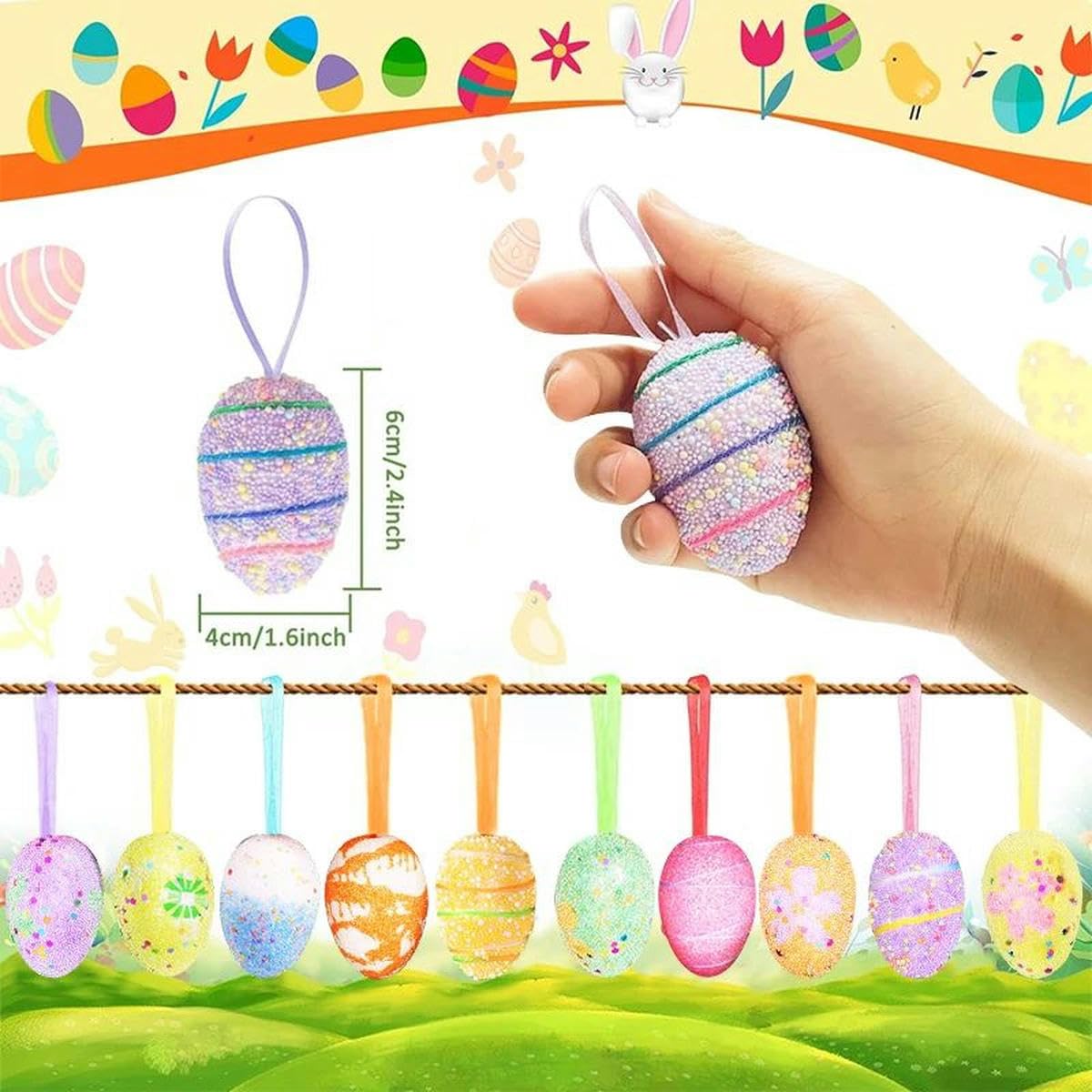 24–72 Stück Ostereier, zufällig hängende Bunte Schaumstoffeier, Bastelornamente für Zuhause, Party, Baum, Osterdekoration, Kindergeschenke, Spielzeug, 48 Stück, zufällige Farbe