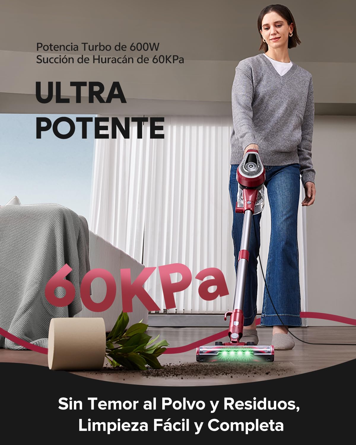 Vexilar C8 Aspiradora con Cable 60KPa/600W,Aspiradora con 7 Metros de Cable, Diseño Elegante,1,5L Depósito de Polvo, 3-en-1 Aspirador Vertical, Aspirador para Suelos/Alfombras/Pelos/Coche